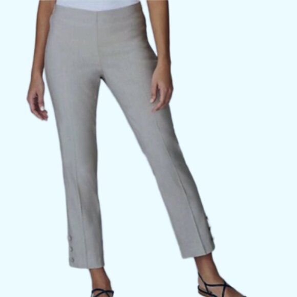 J.Jill Pants - J.Jill Women's Gray Linen‎ Stretch Button-Hem Tapered Ankle Cropped Pants Small